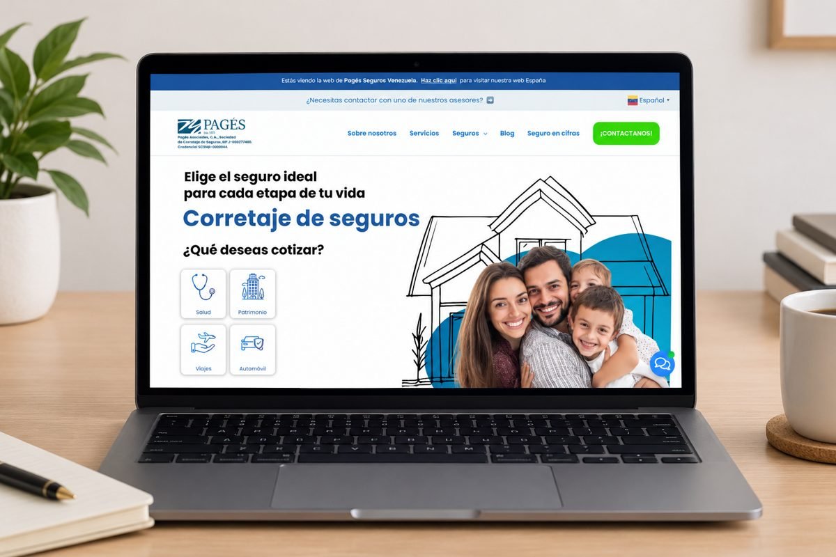 Web de Pagés Seguros en un portátil